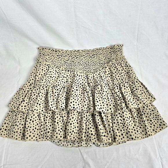 Francesca’s Blue Rain Ivory Polka Dot Ruffle Skirt L - Picture 2 of 9